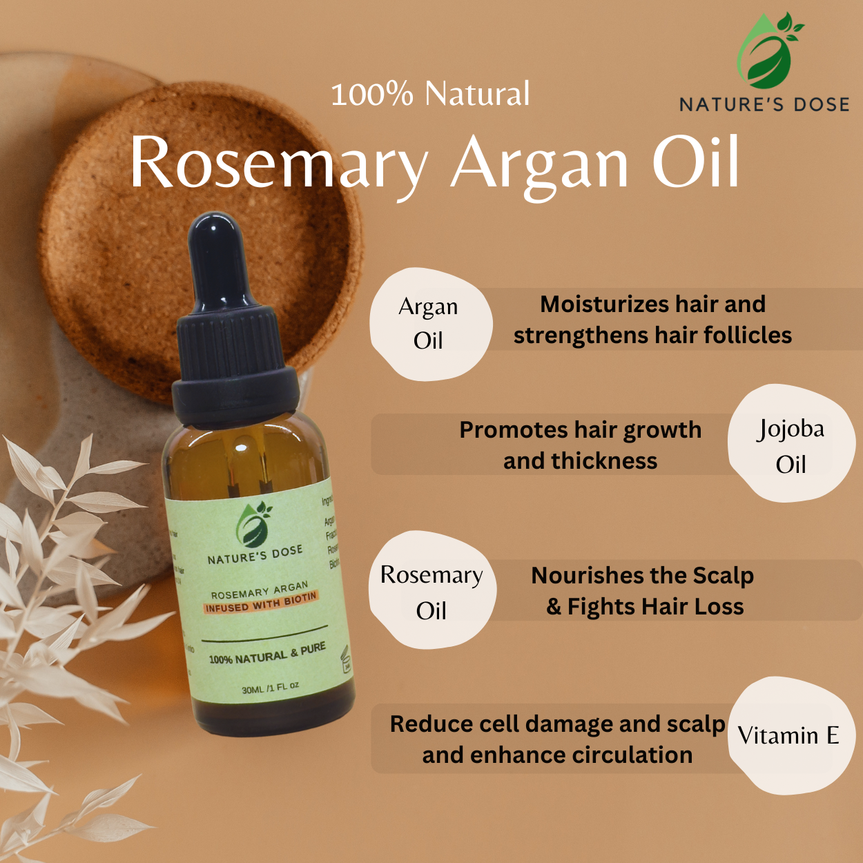 Rosemary Argan Hair Oil Serum – Nourish & Smooth Hair